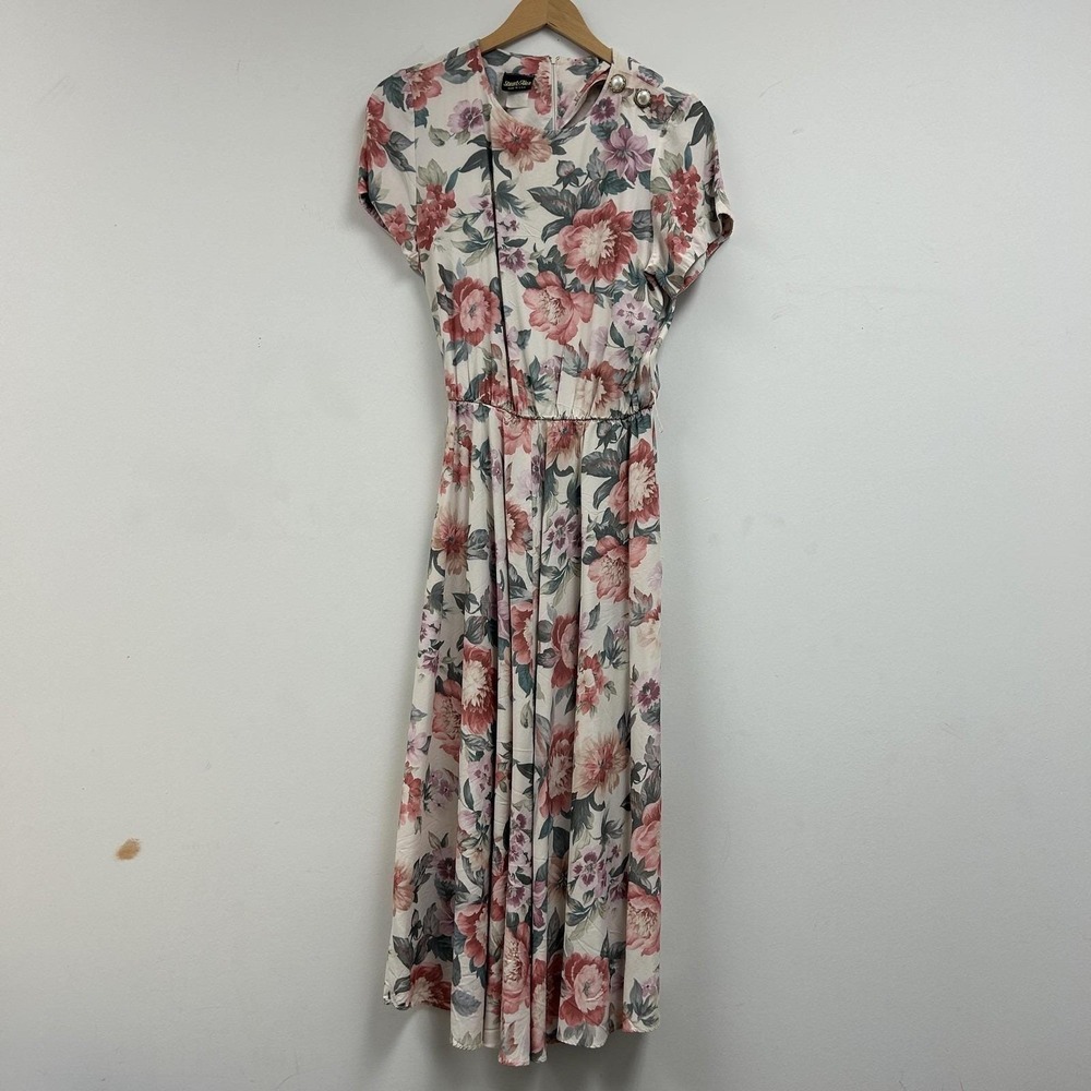Vintage 90s Stuart Alan Dress Womens 10 Multicolor Floral Fit & Flare Midi